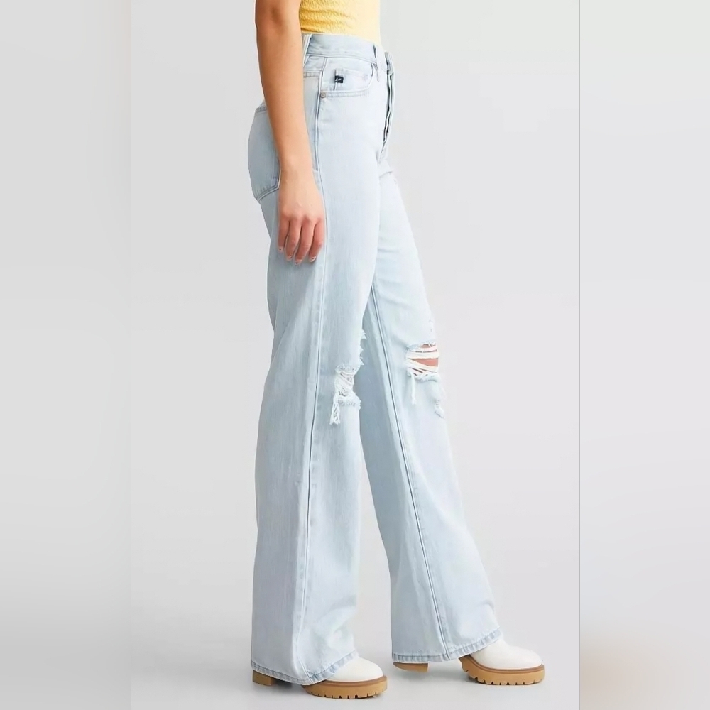 KanCan HR Button Fly Light Wash 90s Flare Jeans Distressed Y2K College 5/26 NEW - Picture 8 of 15